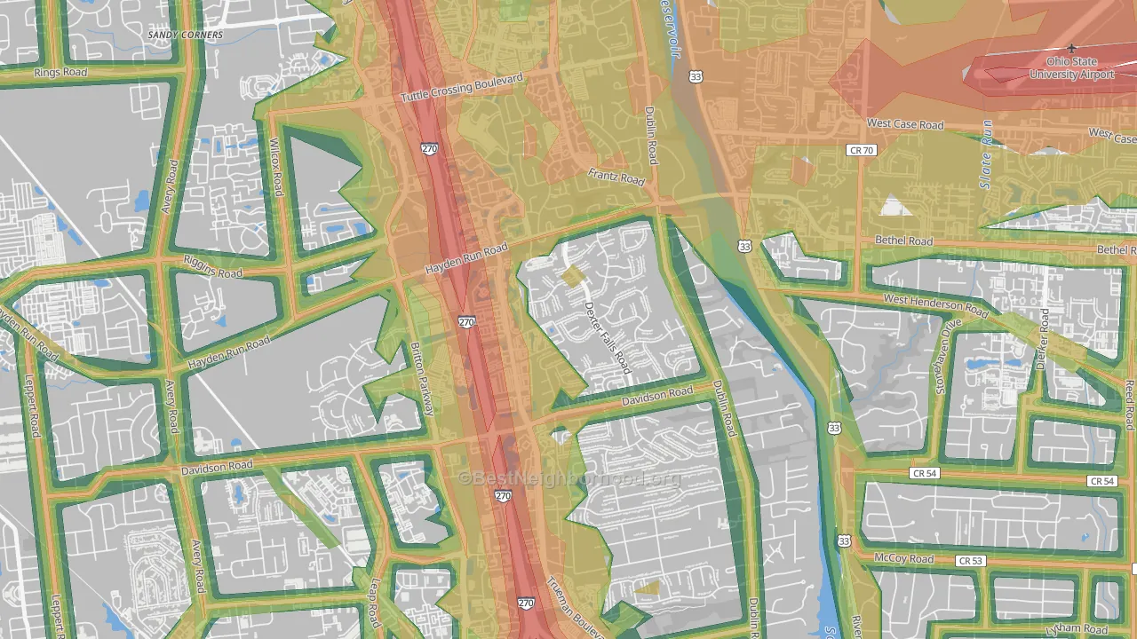 Dexter Falls, Columbus, OH Map of Noise Levels in Dexter Falls