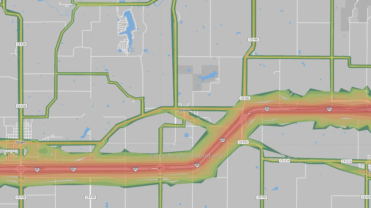 Dexter, IA Map of Noise Levels in Dexter