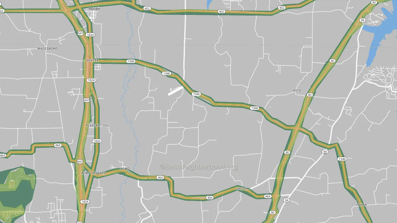 Dexter, KY Map of Noise Levels in Dexter
