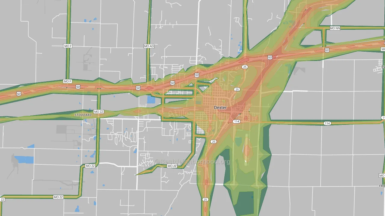 Dexter, MO Map of Noise Levels in Dexter