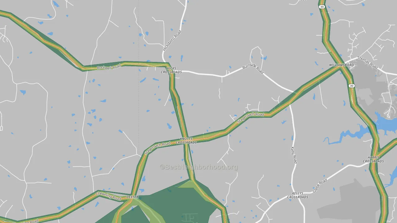 Dexter, NC Map of Noise Levels in Dexter