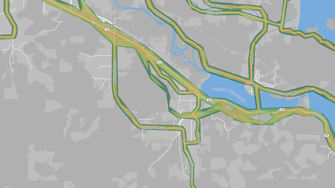 Dexter, OR Map of Noise Levels in Dexter