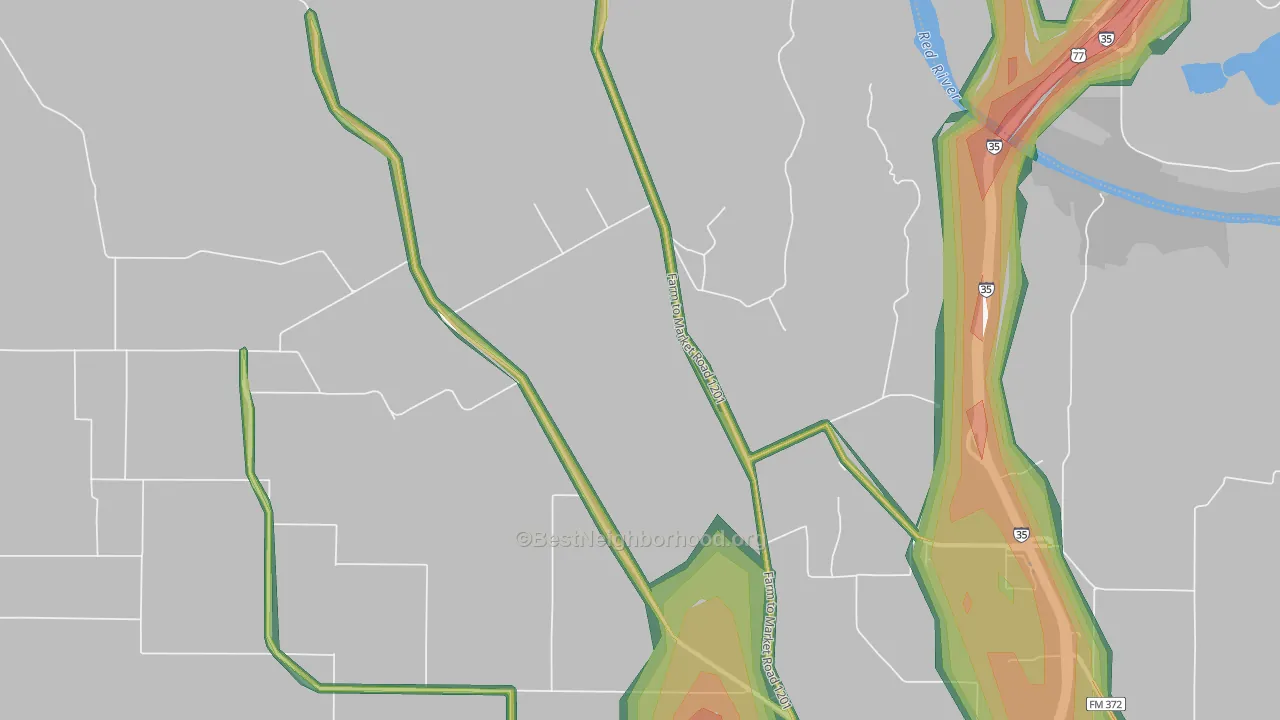 Dexter, TX Map of Noise Levels in Dexter