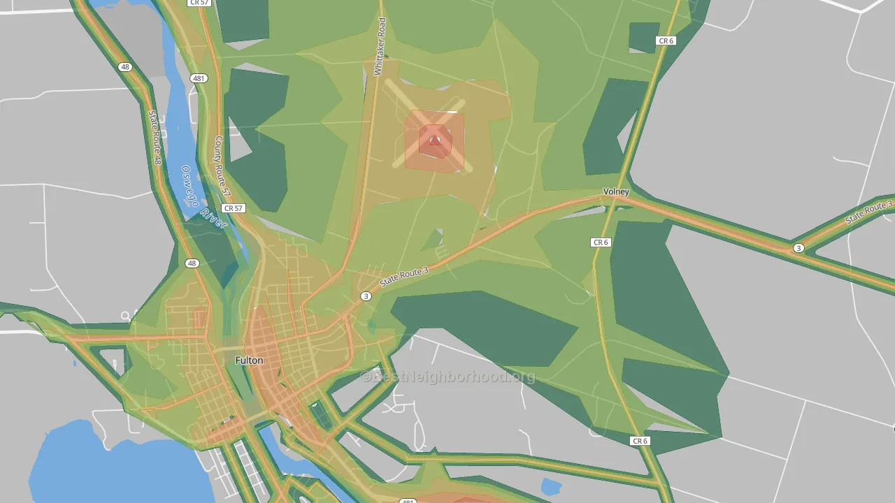 Dexterville, NY Map of Noise Levels in Dexterville