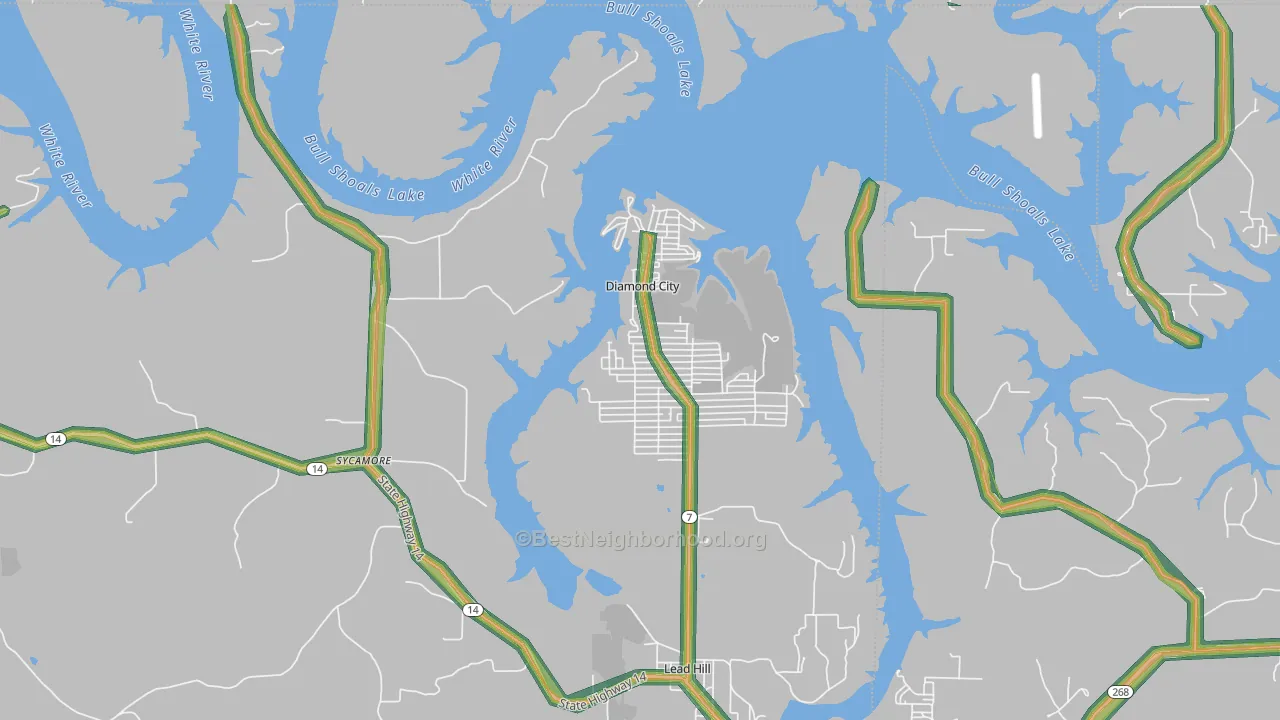 Diamond City, AR Map of Noise Levels in Diamond City