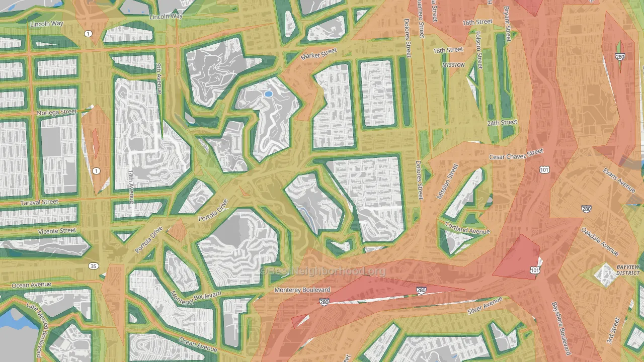 Diamond Heights, San Francisco, CA Map of Noise Levels in Diamond Heights