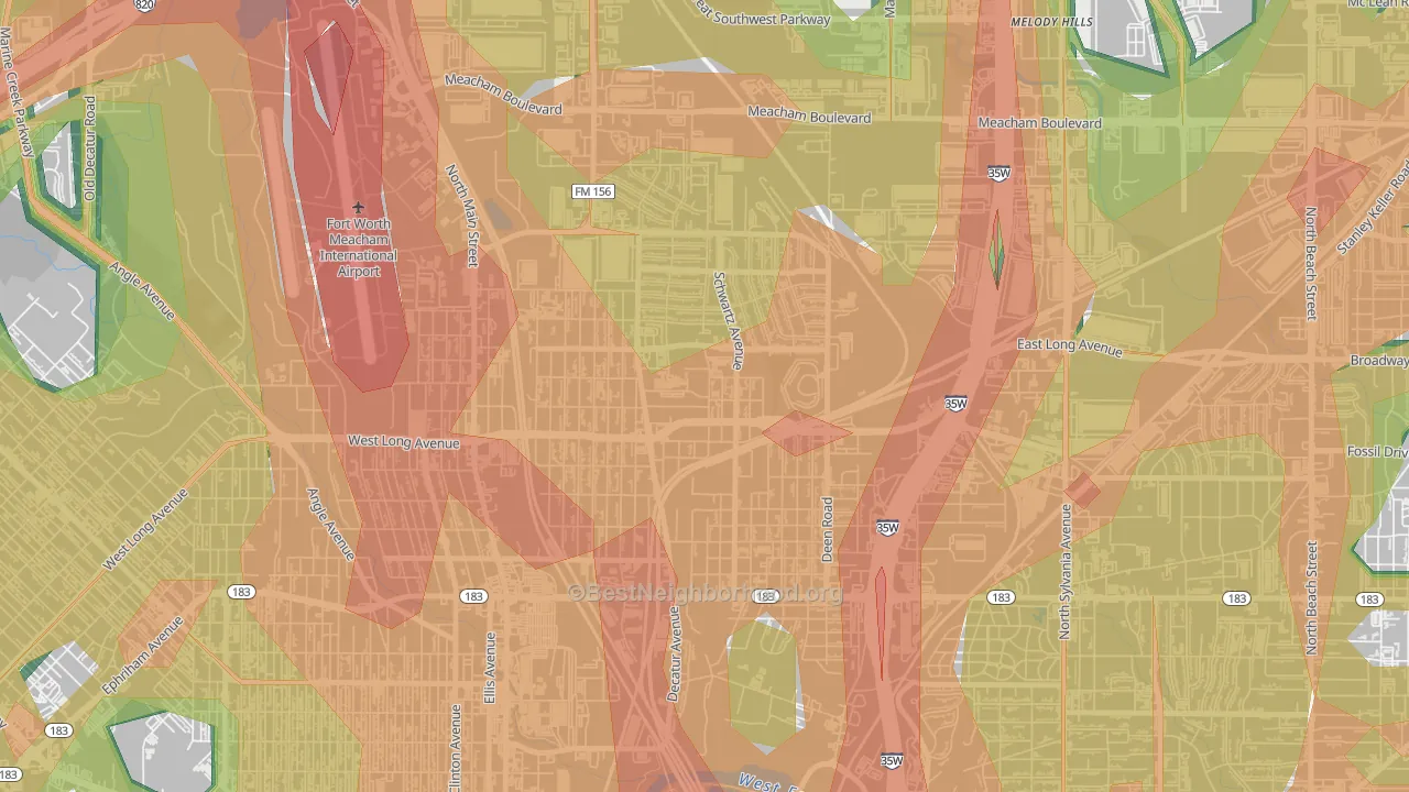 Diamond Hill-Jarvis, Fort Worth, TX Map of Noise Levels in Diamond Hill-Jarvis