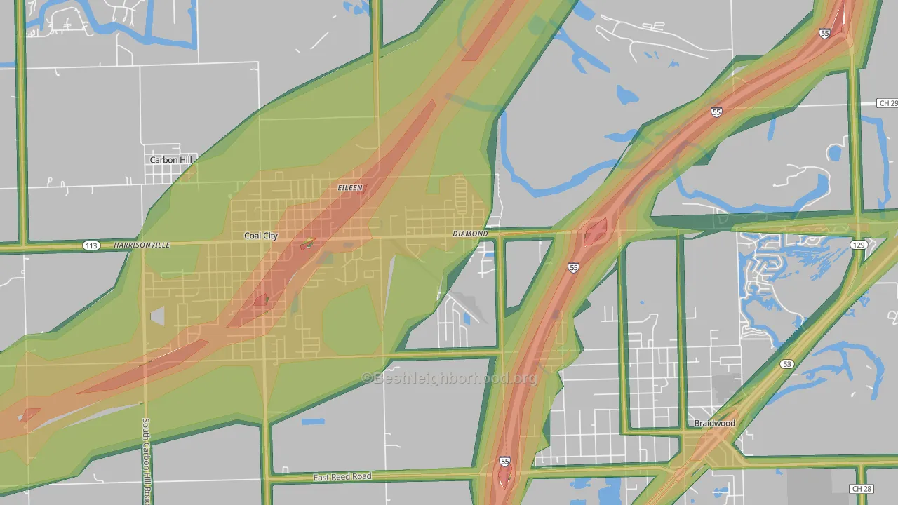 Diamond, IL Map of Noise Levels in Diamond