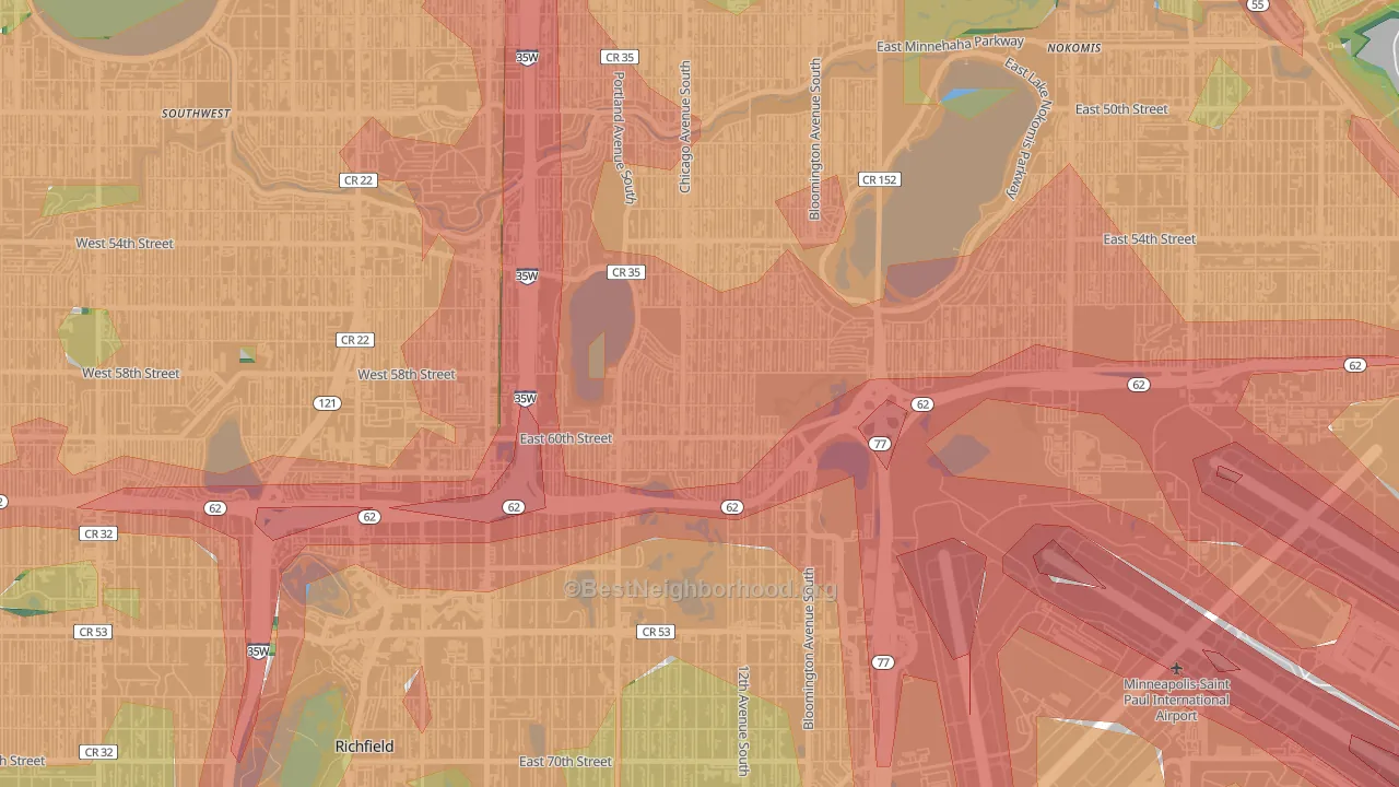Diamond Lake, Minneapolis, MN Map of Noise Levels in Diamond Lake