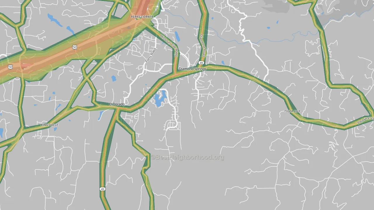Diamond Springs, CA Map of Noise Levels in Diamond Springs