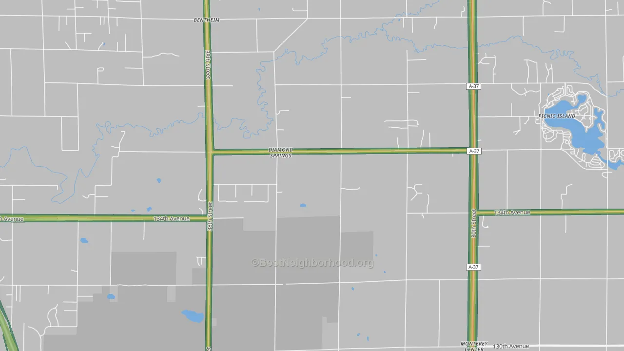 Diamond Springs, MI Map of Noise Levels in Diamond Springs
