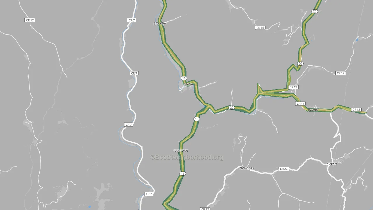Diana, WV Map of Noise Levels in Diana