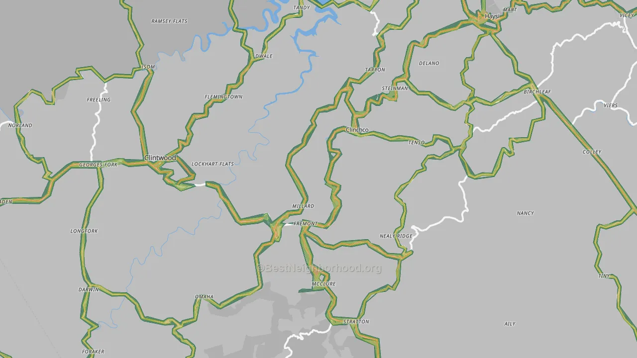 Dickenson County, VA Map of Noise Levels in Dickenson County