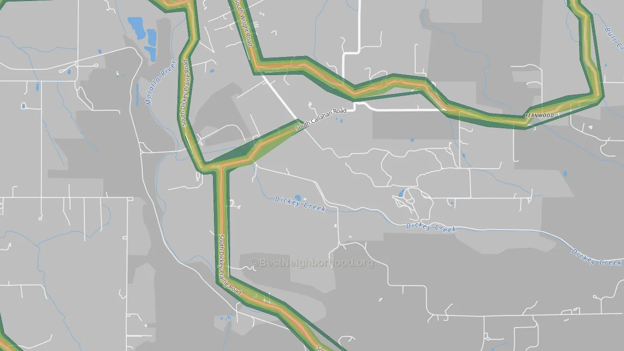 Dickey Prairie, OR Map of Noise Levels in Dickey Prairie