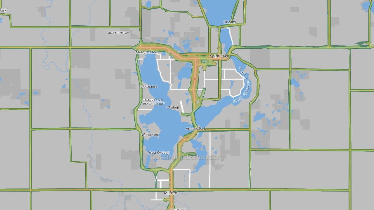 Dickinson County, IA Map of Noise Levels in Dickinson County