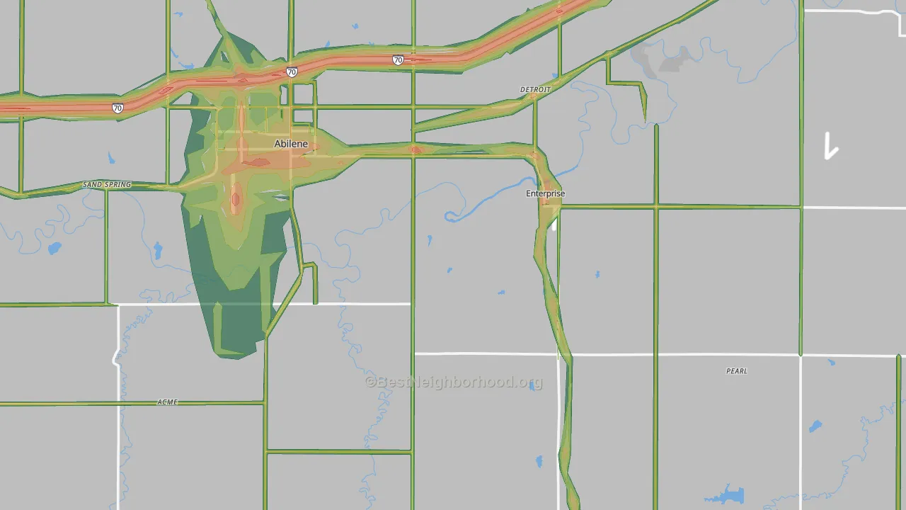 Dickinson County, KS Map of Noise Levels in Dickinson County