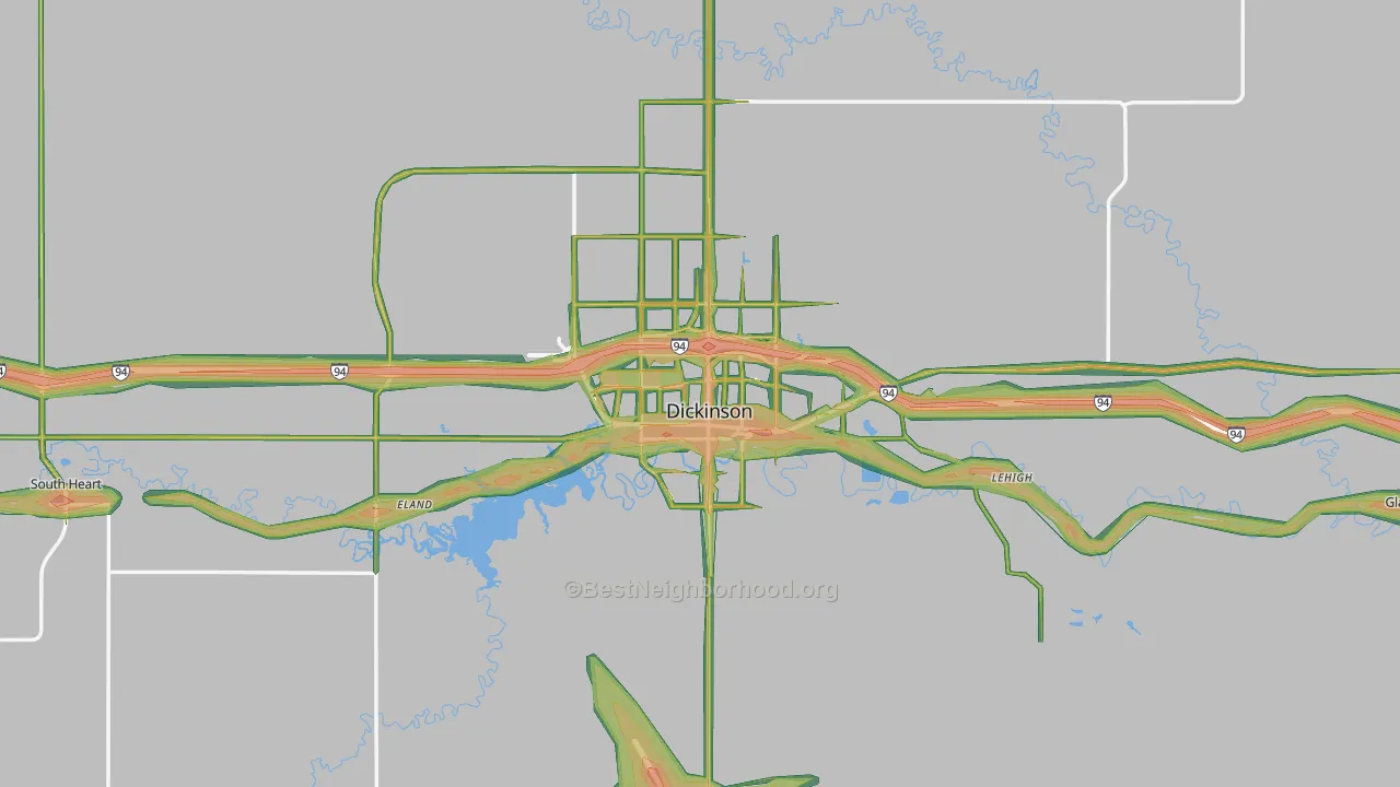 Dickinson, ND Map of Noise Levels in Dickinson