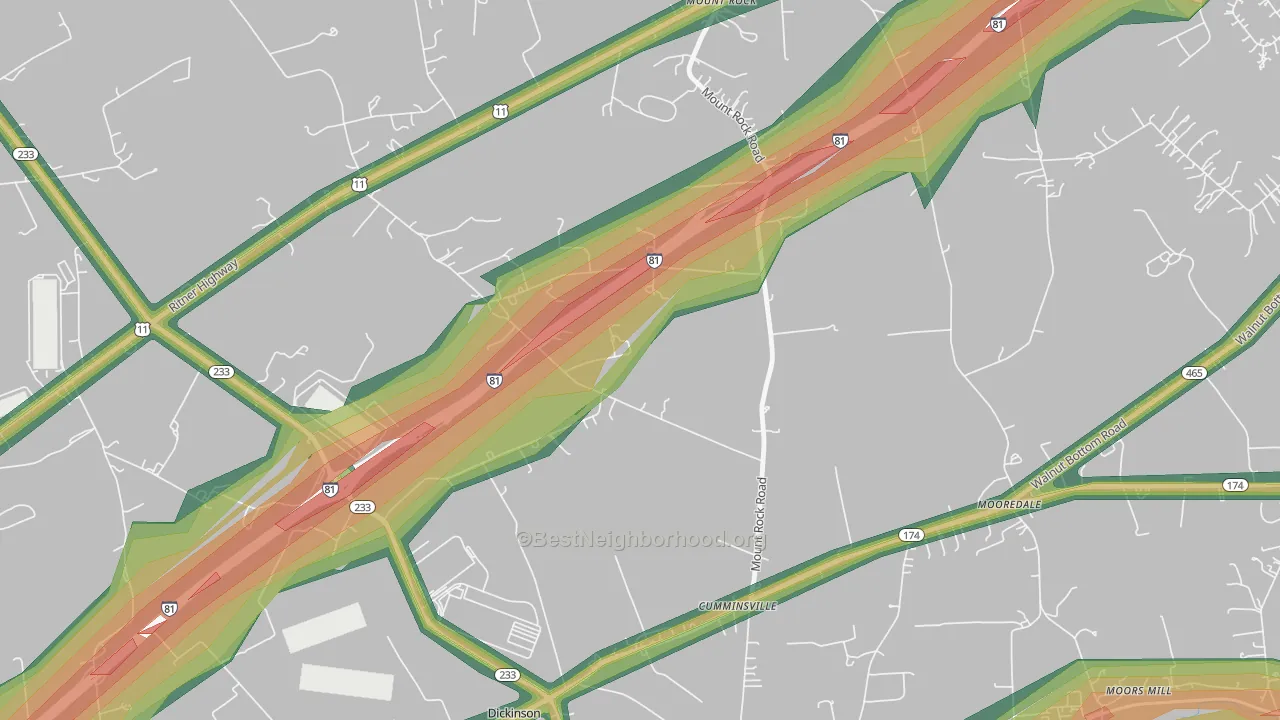 Dickinson, PA Map of Noise Levels in Dickinson