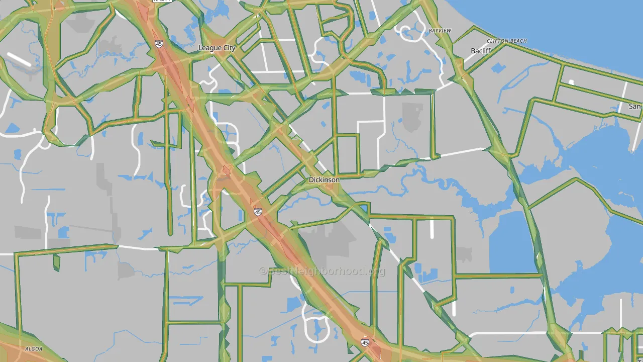 Dickinson, TX Map of Noise Levels in Dickinson
