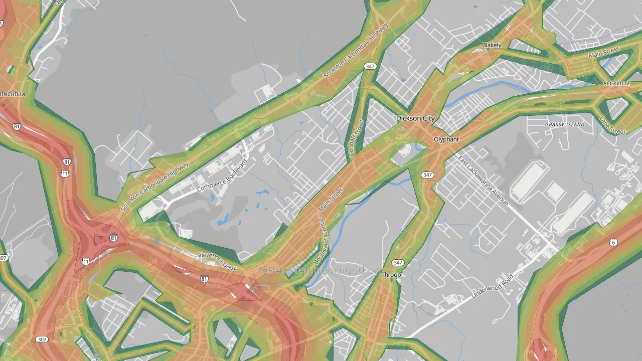 Dickson City, PA Map of Noise Levels in Dickson City