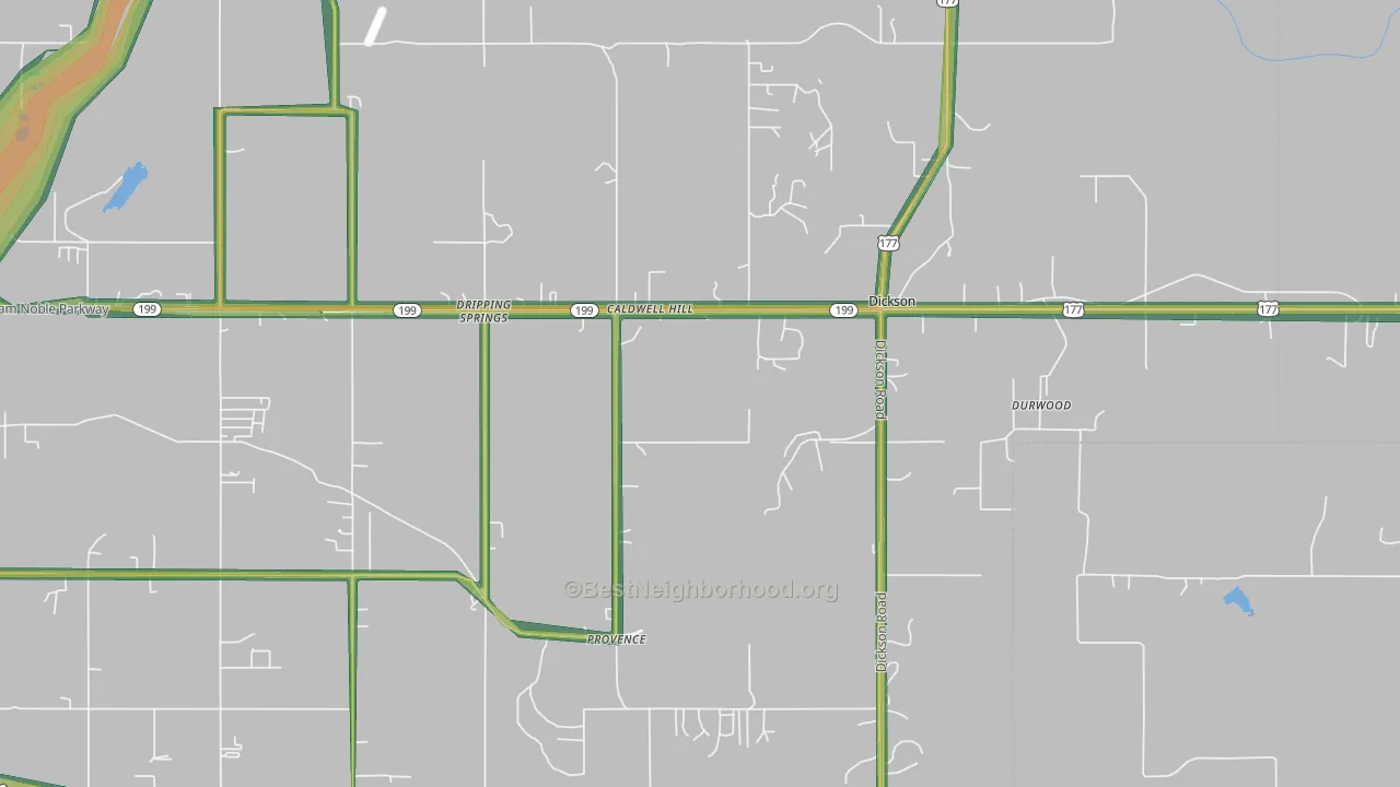 Dickson, OK Map of Noise Levels in Dickson