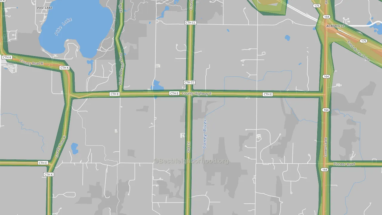 Diefenbach Corners, WI Map of Noise Levels in Diefenbach Corners