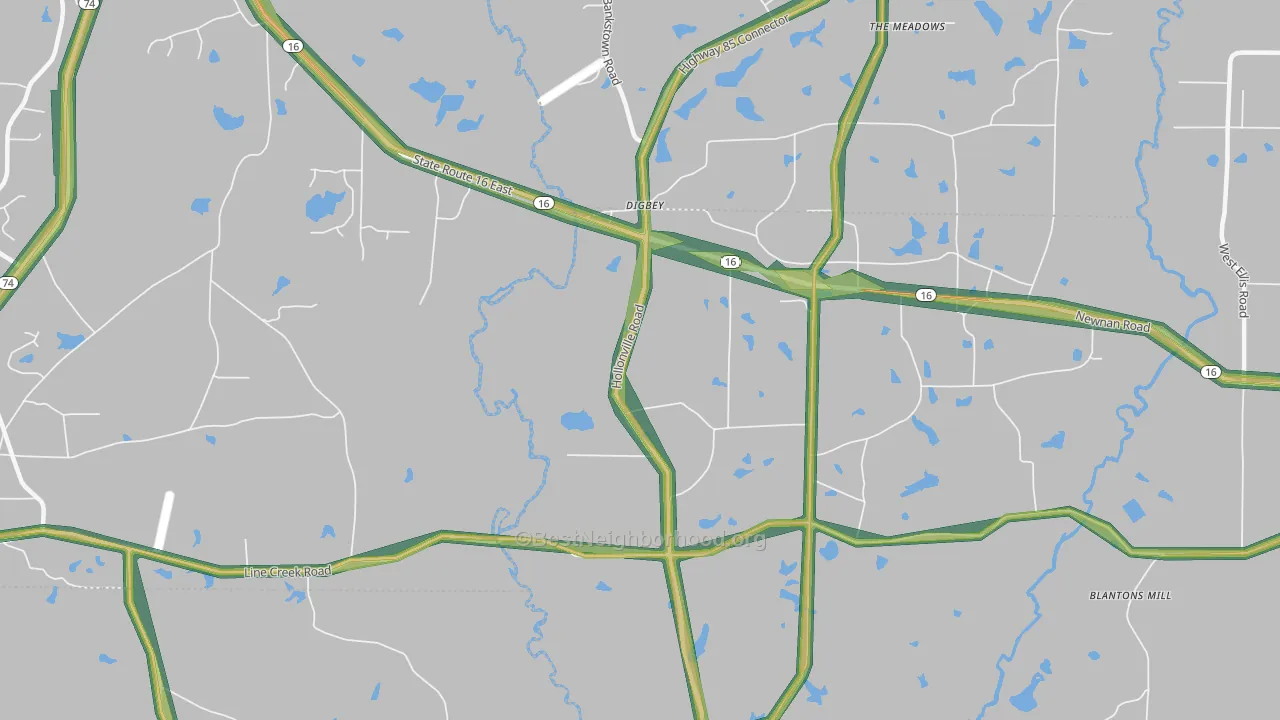 Digbey, GA Map of Noise Levels in Digbey