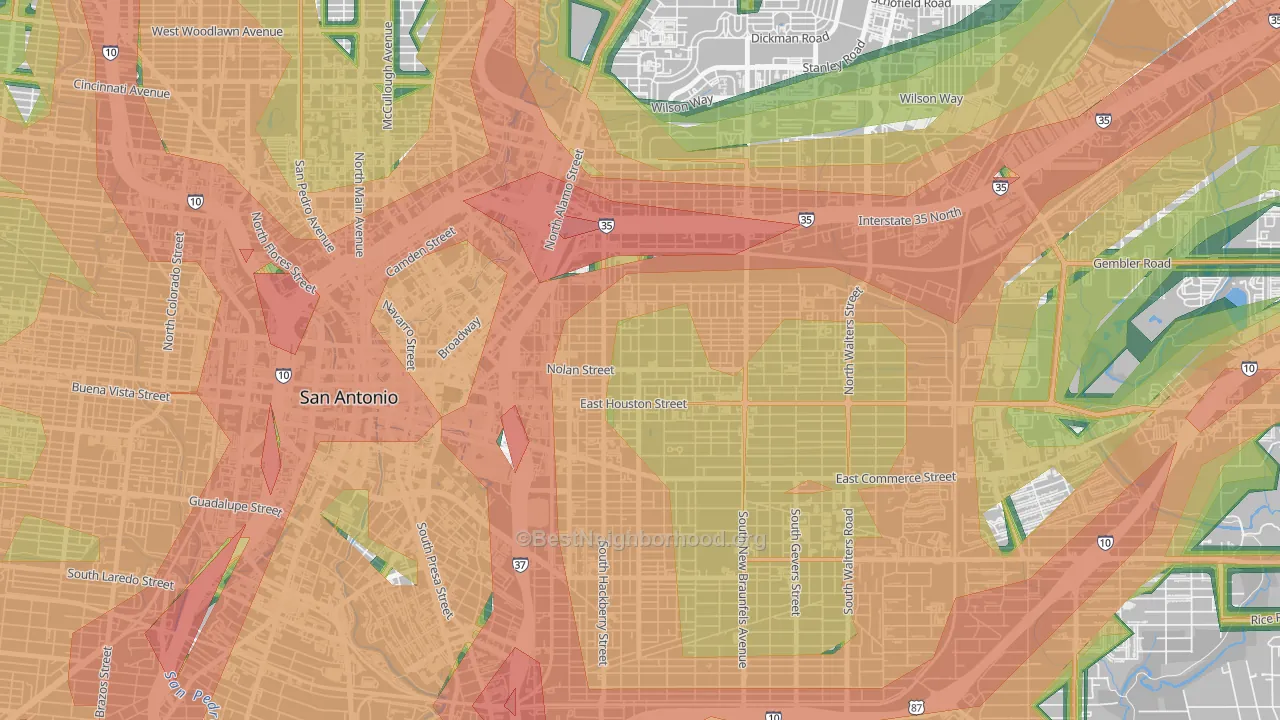 Dignowity Hill, San Antonio, TX Map of Noise Levels in Dignowity Hill