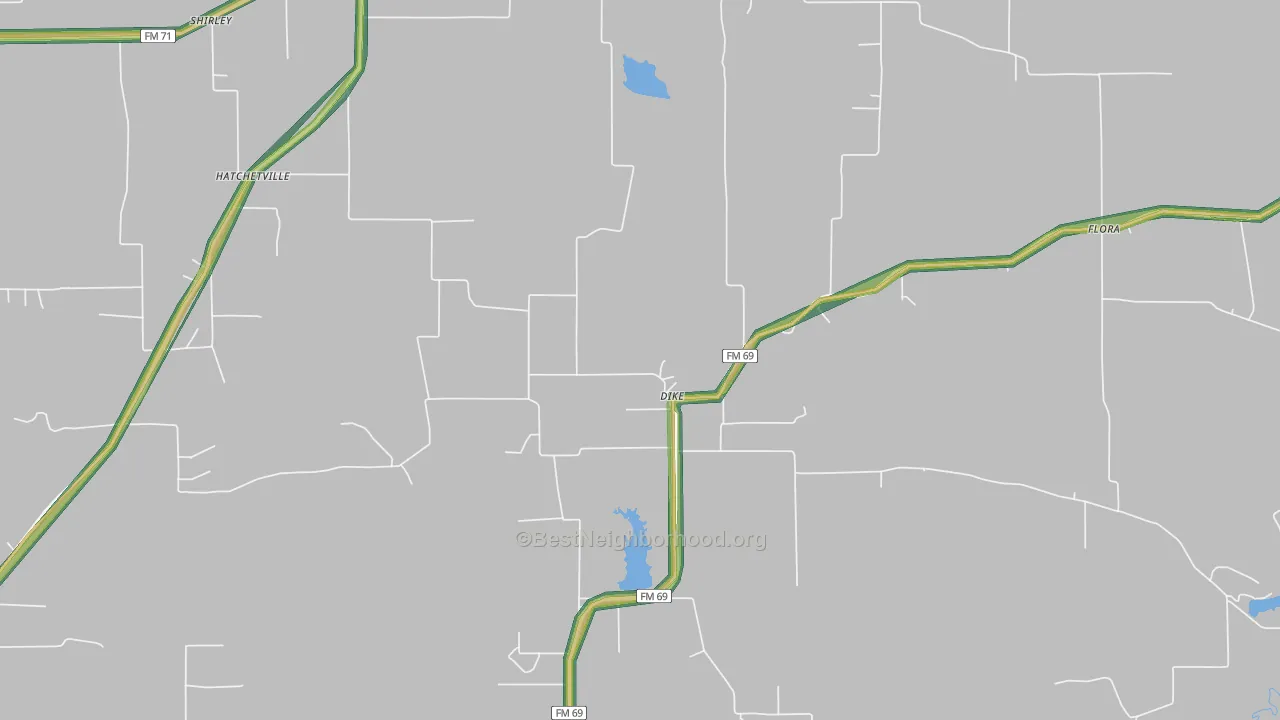 Dike, TX Map of Noise Levels in Dike