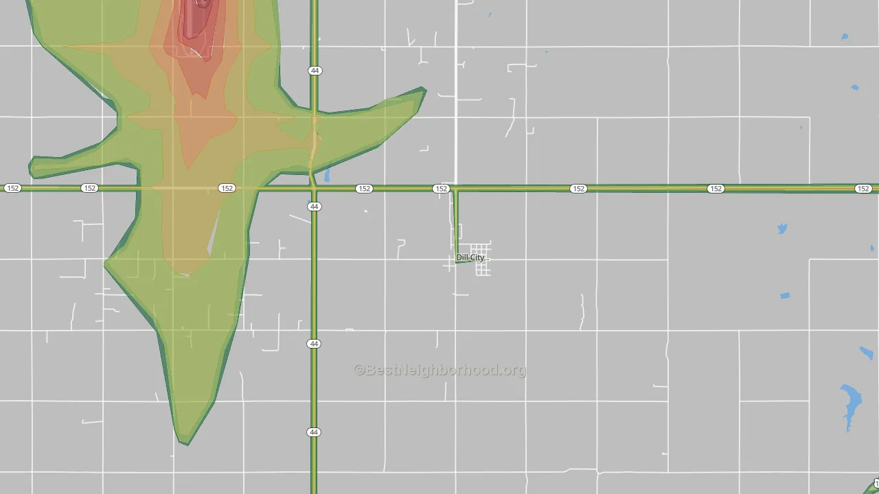 Dill City, OK Map of Noise Levels in Dill City
