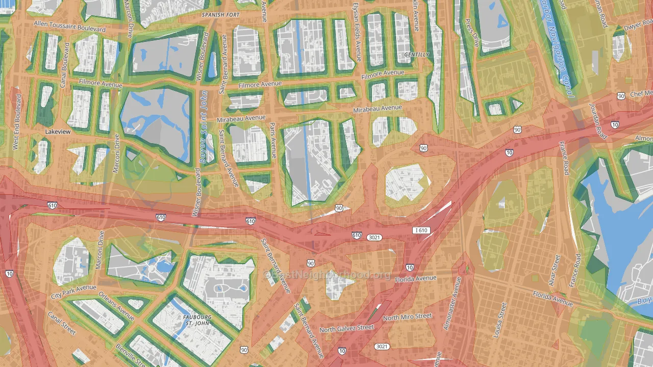 Dillard, New Orleans, LA Map of Noise Levels in Dillard