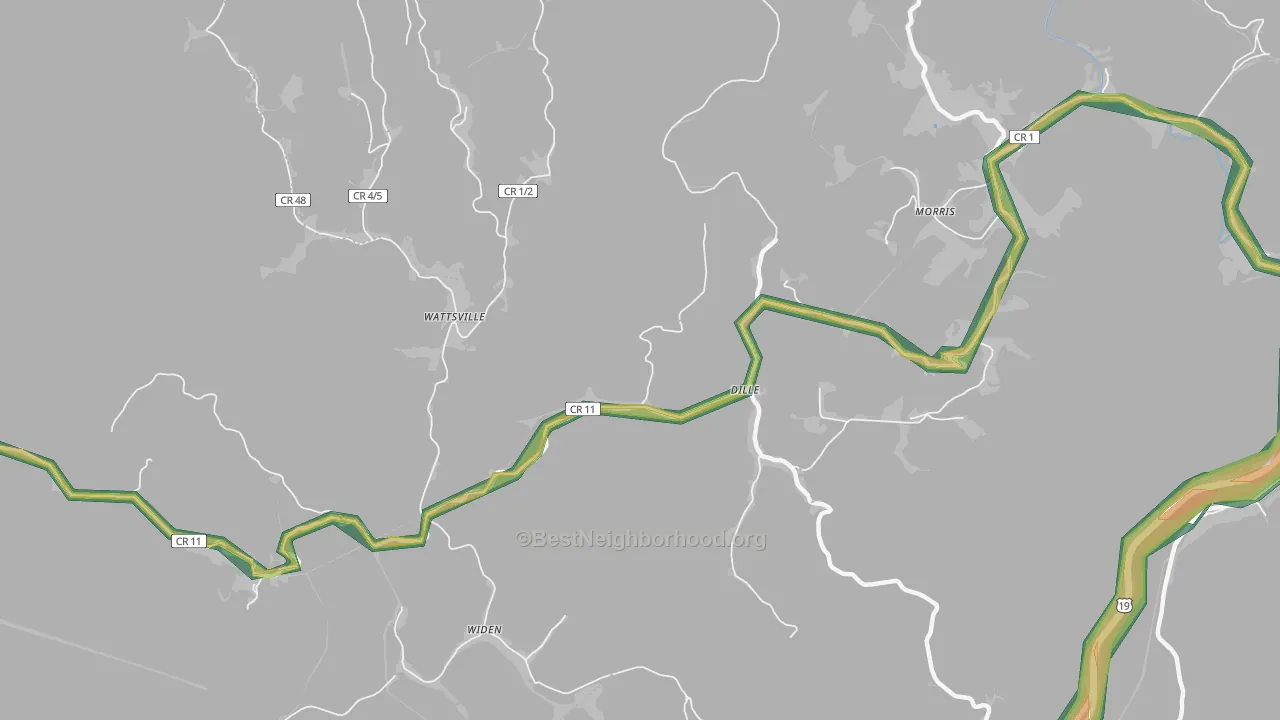 Dille, WV Map of Noise Levels in Dille