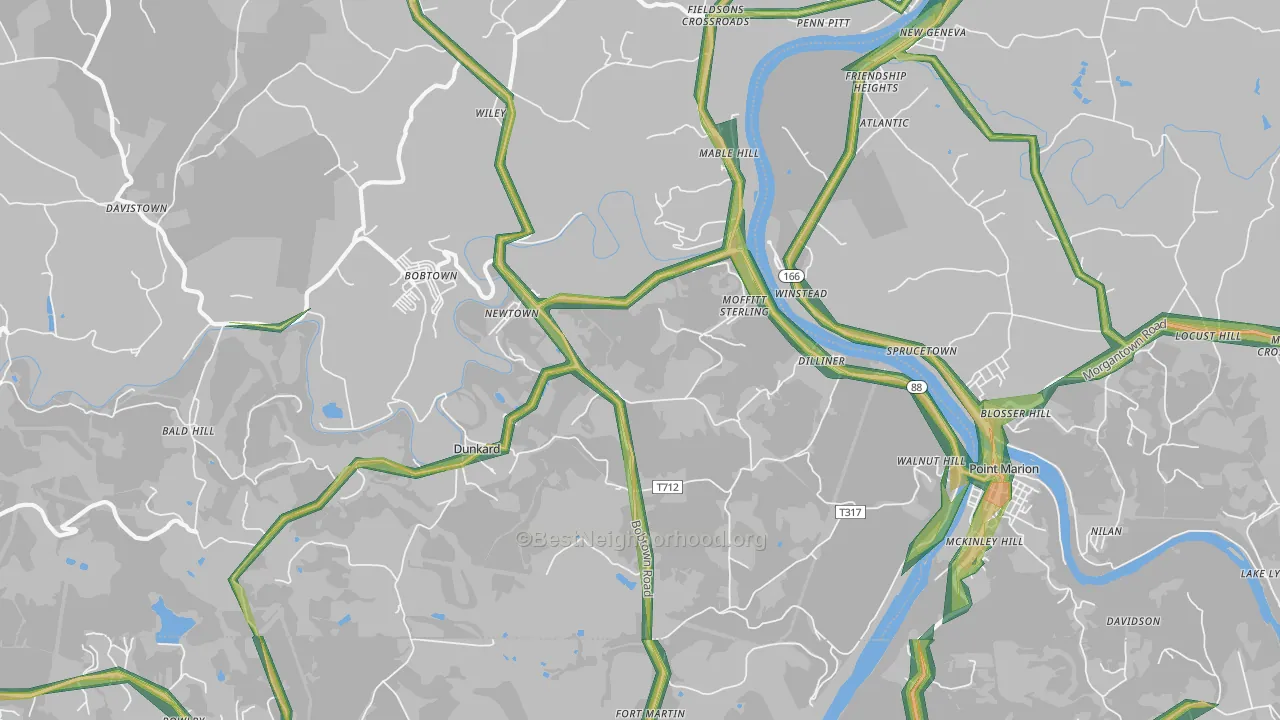 Dilliner, PA Map of Noise Levels in Dilliner