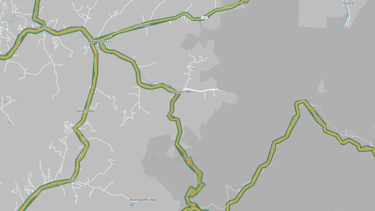 Dillingham, NC Map of Noise Levels in Dillingham