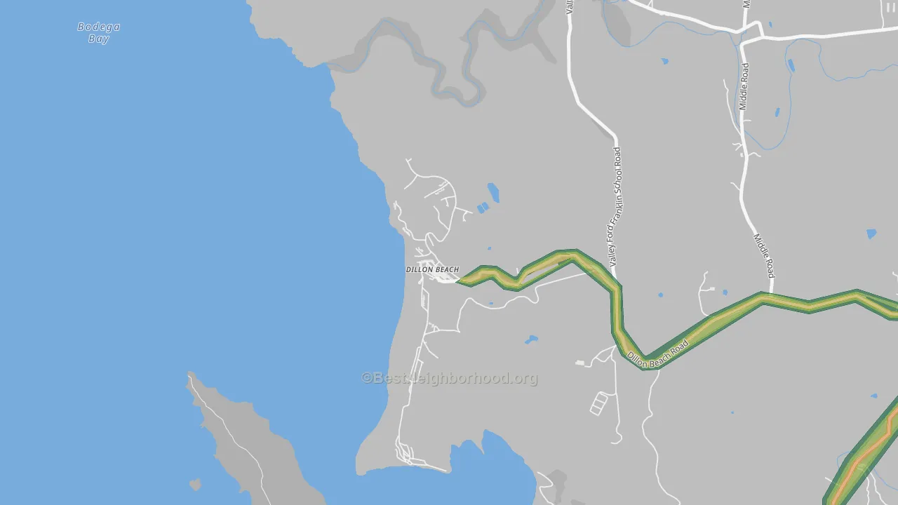 Dillon Beach, CA Map of Noise Levels in Dillon Beach