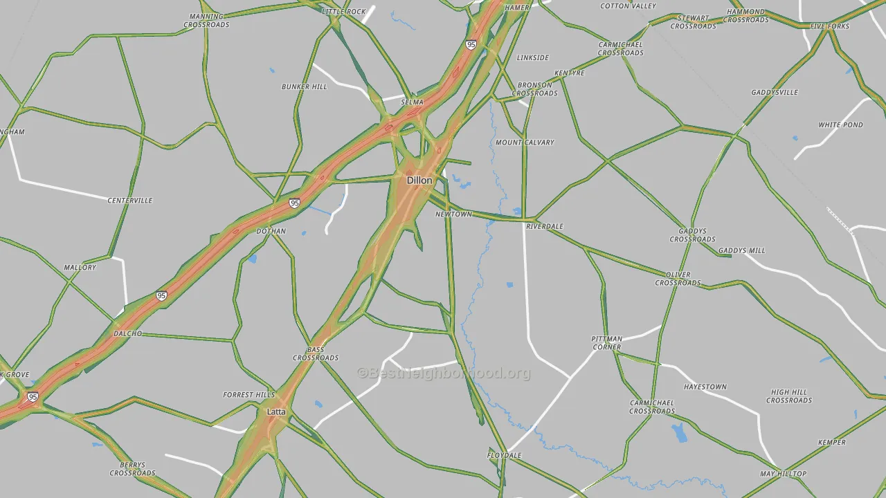 Dillon County, SC Map of Noise Levels in Dillon County