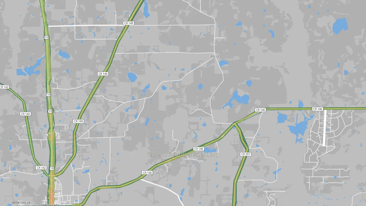 Dills, FL Map of Noise Levels in Dills