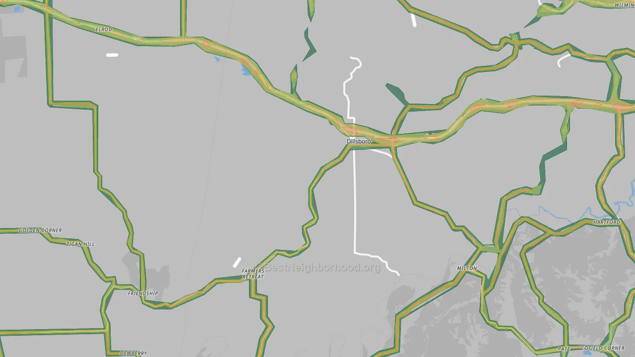 Dillsboro, IN Map of Noise Levels in Dillsboro
