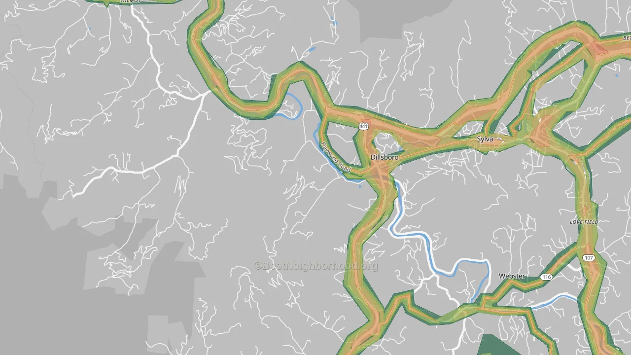 Dillsboro, NC Map of Noise Levels in Dillsboro