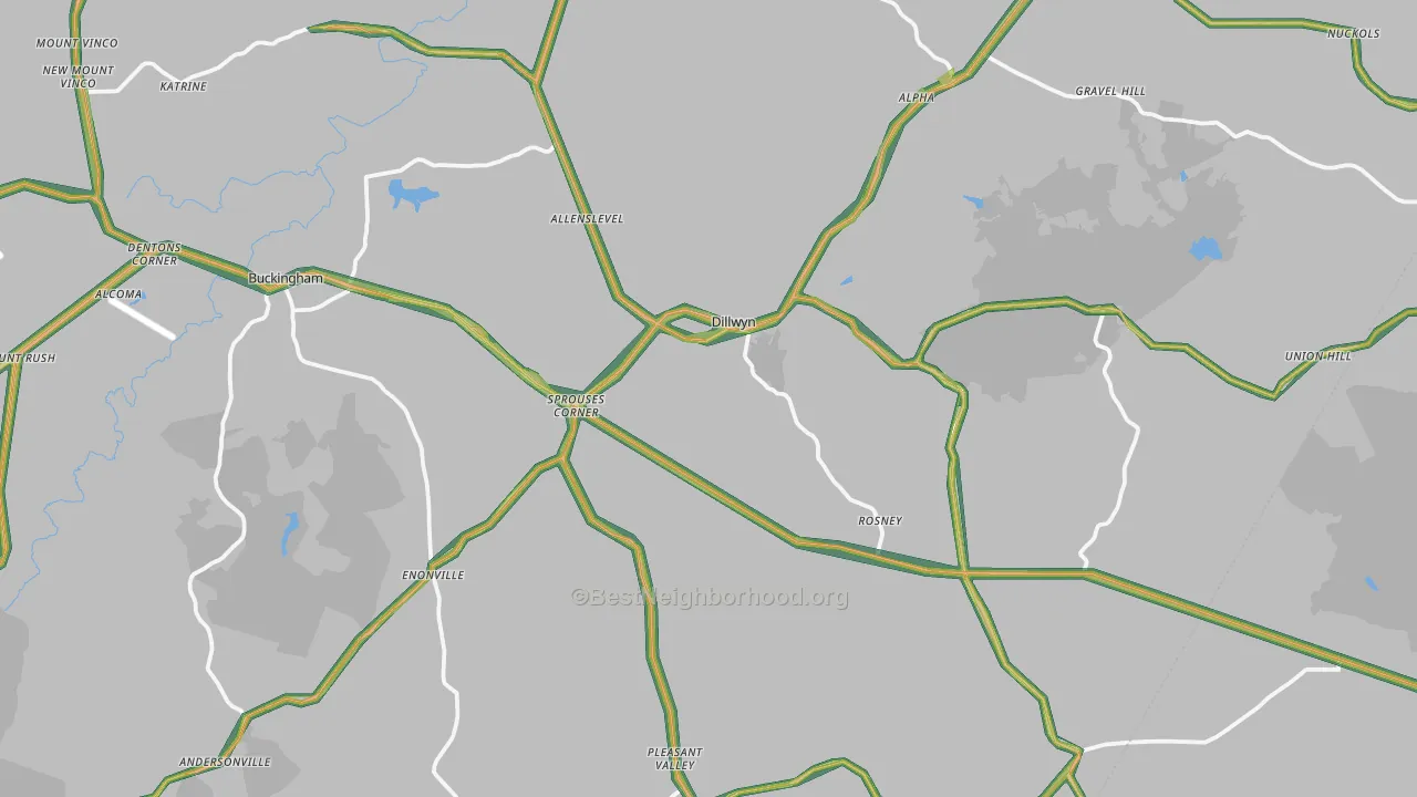 Dillwyn, VA Map of Noise Levels in Dillwyn