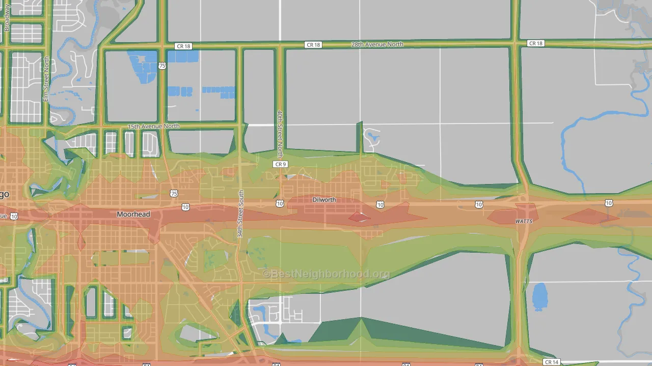 Dilworth, MN Map of Noise Levels in Dilworth