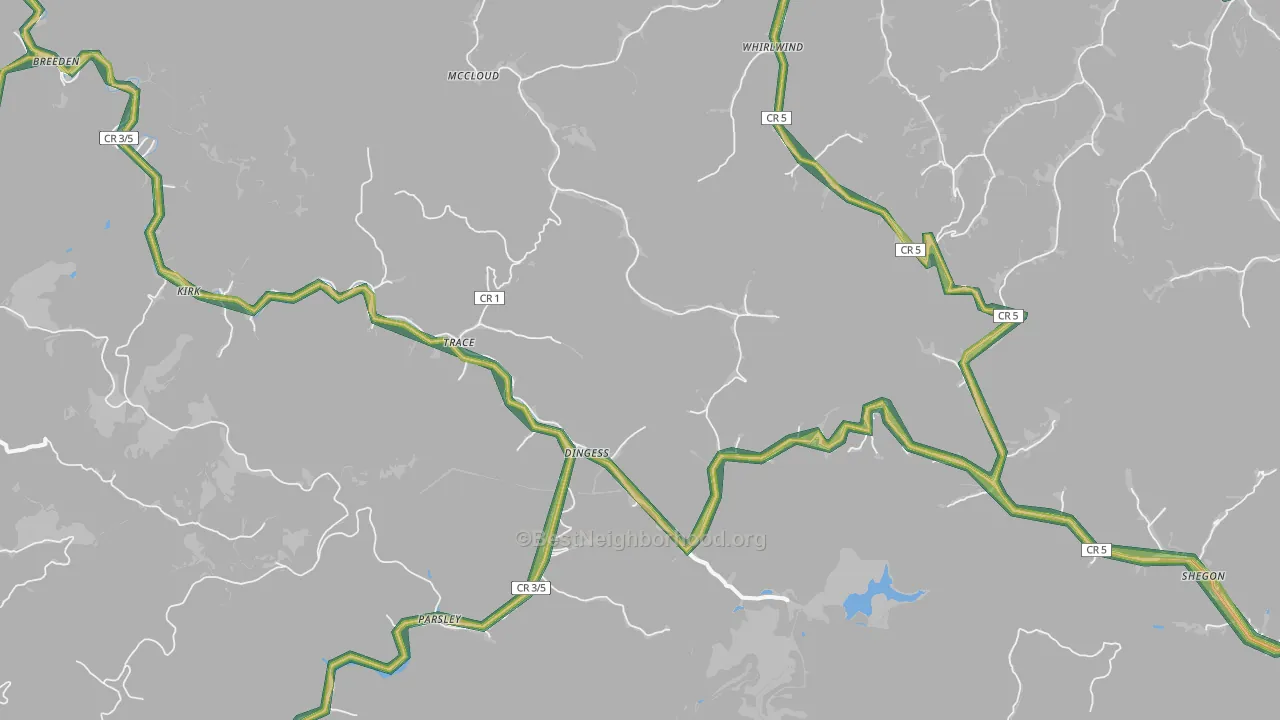 Dingess, WV Map of Noise Levels in Dingess