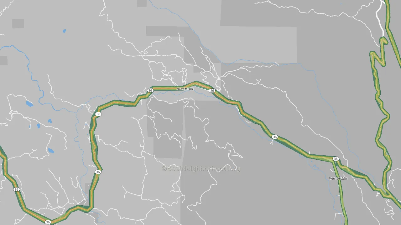 Dinsmore, CA Map of Noise Levels in Dinsmore