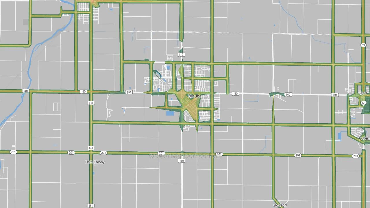 Dinuba, CA Map of Noise Levels in Dinuba