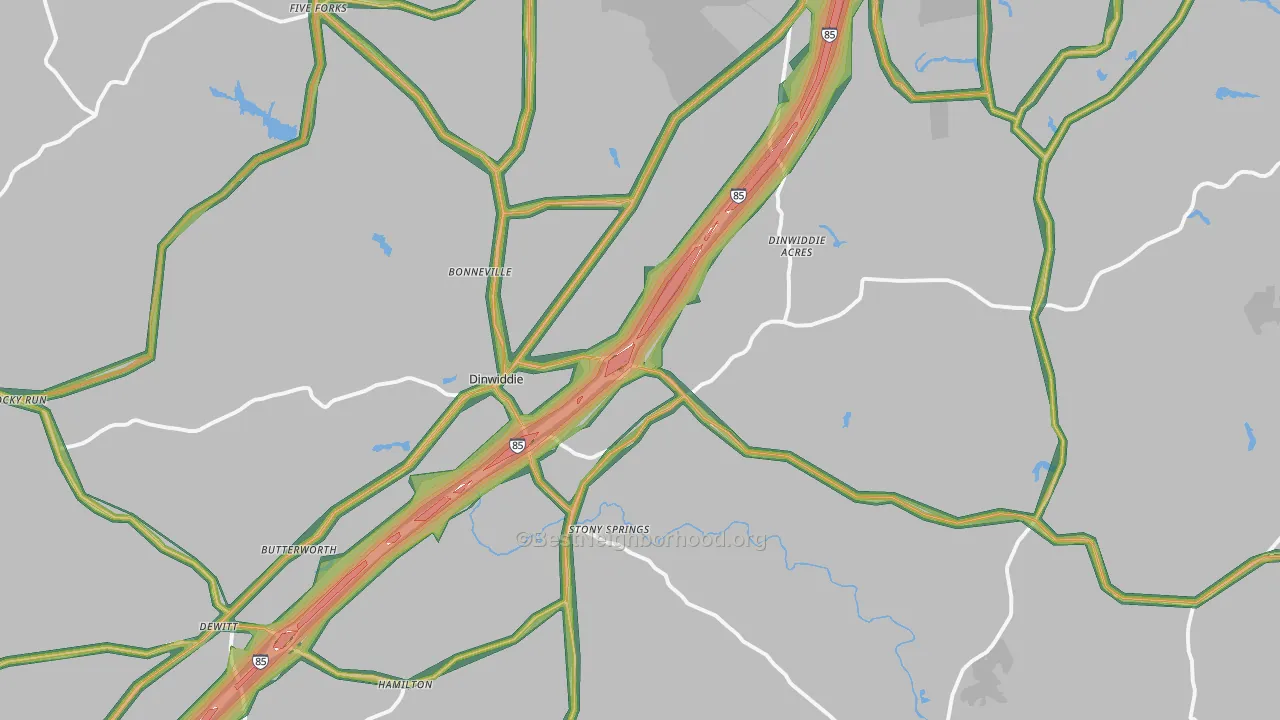 Dinwiddie, VA Map of Noise Levels in Dinwiddie