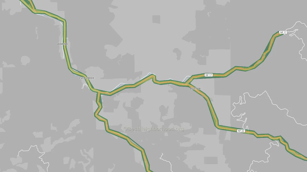 Disston, OR Map of Noise Levels in Disston