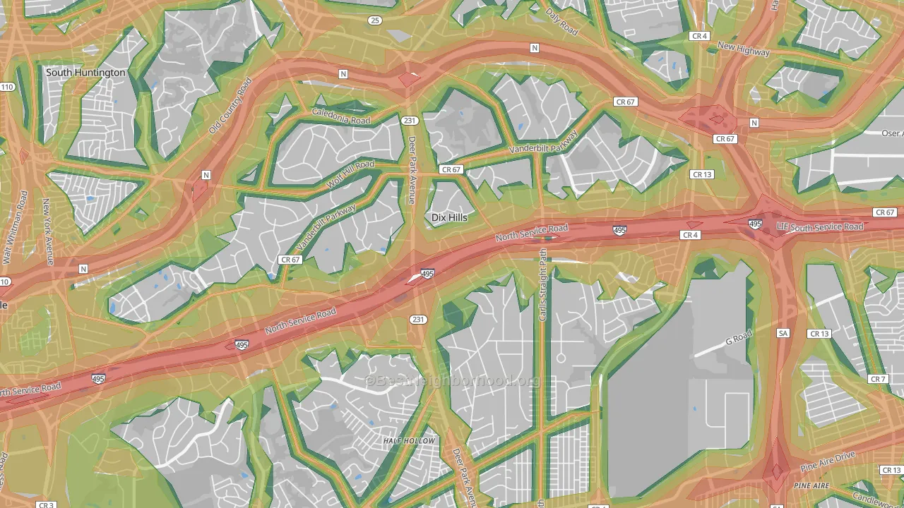 Dix Hills, NY Map of Noise Levels in Dix Hills