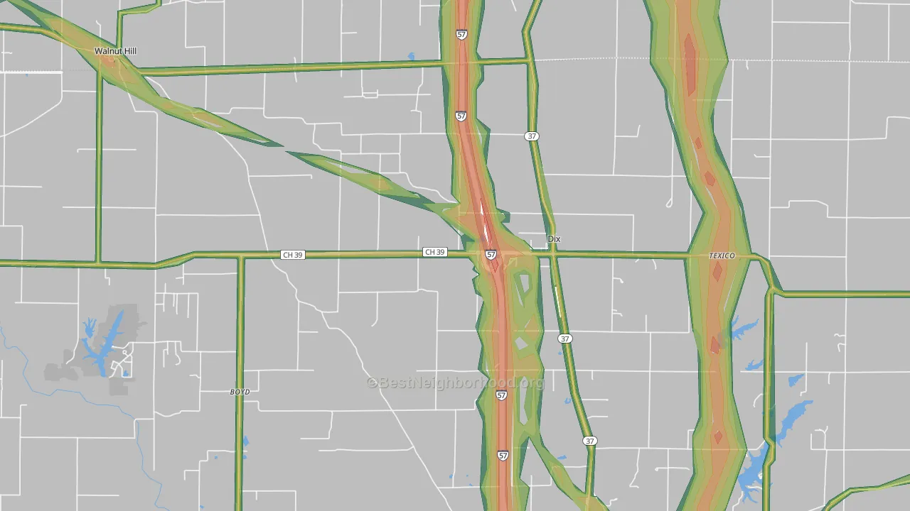 Dix, IL Map of Noise Levels in Dix