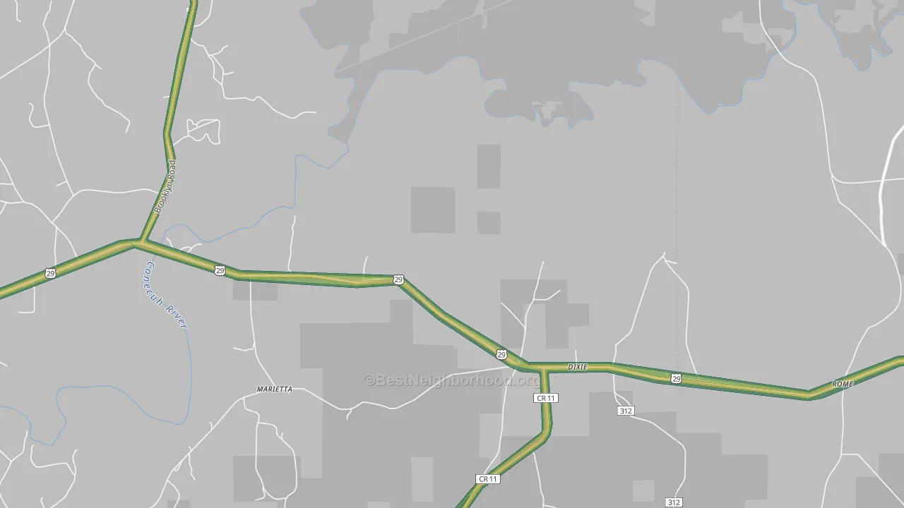 Dixie, AL Map of Noise Levels in Dixie
