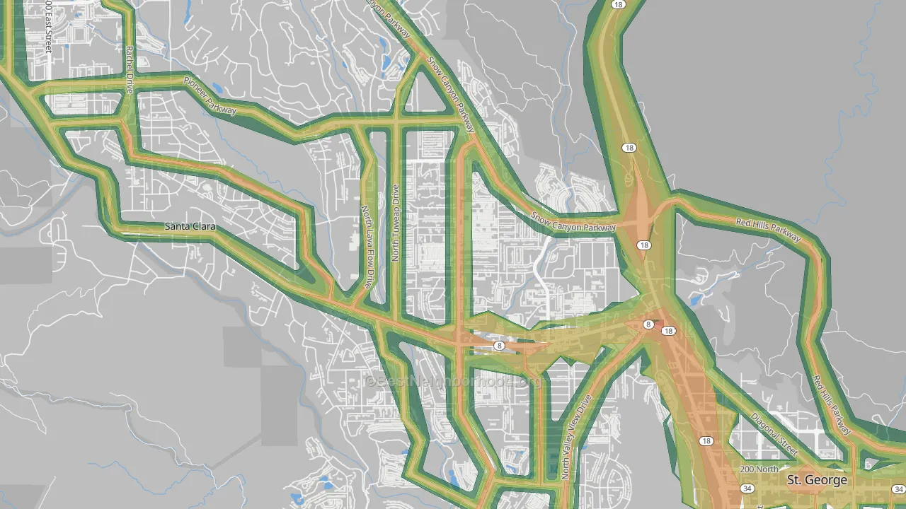 Dixie Downs, St. George, UT Map of Noise Levels in Dixie Downs